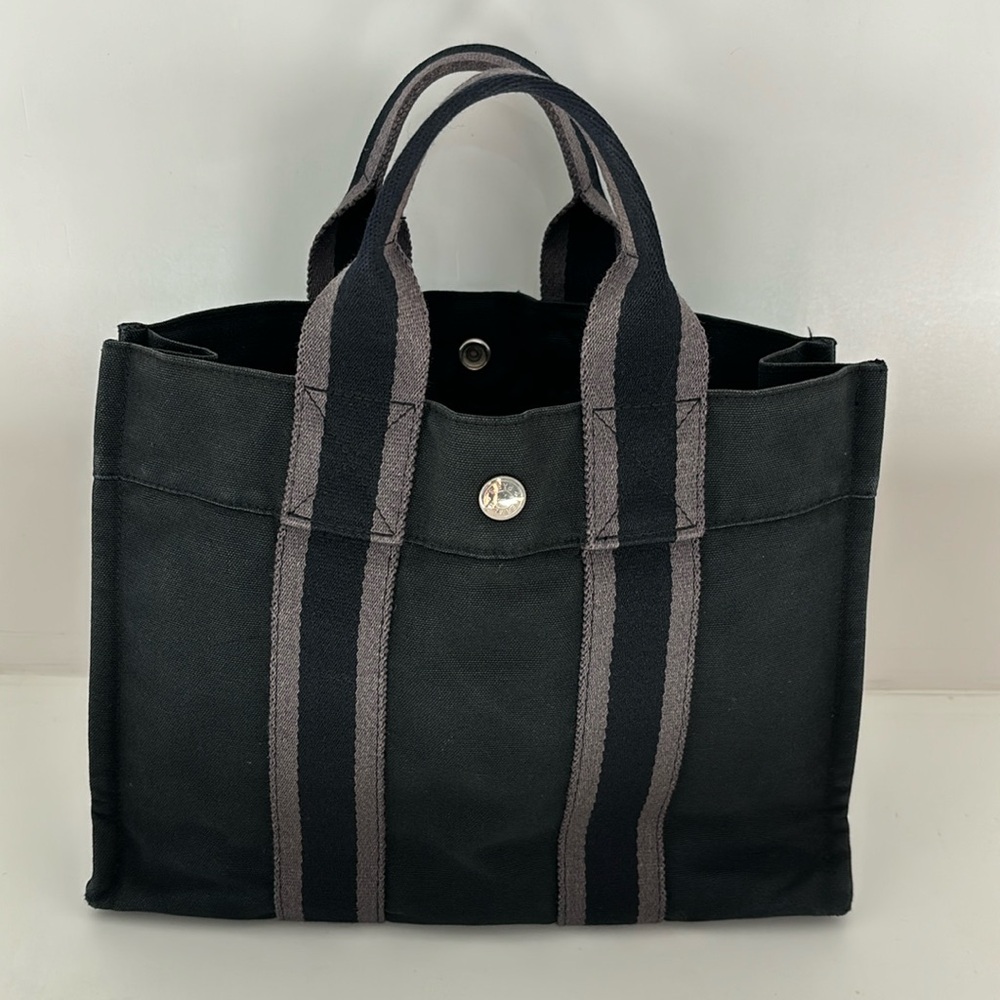 HERMÈS Fourre Tout PM Hand Tote Bag Canvas Black & Gray
